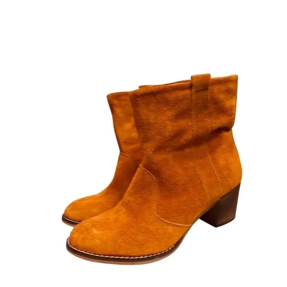 SUNDANCE Suede Leather Ankle Boots 41 US 10 Burnt Orange Lavorazione Artigiana